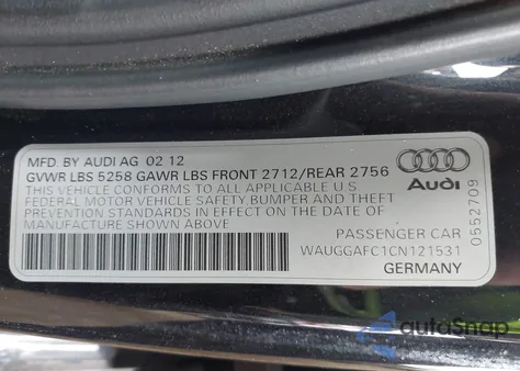 2012 Audi A6 3.0 Premium from USA, damaged, VIN WAUGGAFC1CN121531